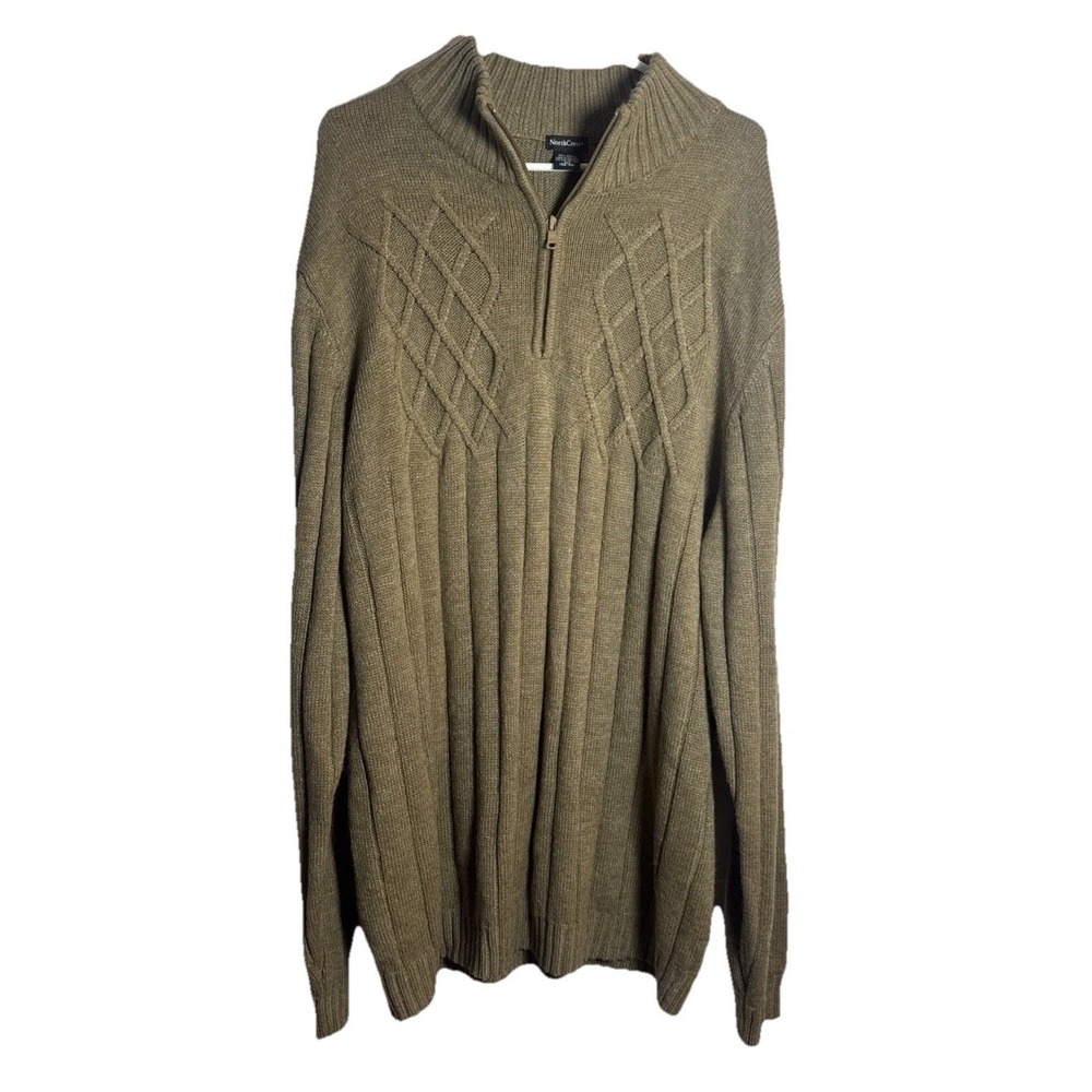 NorthCrest Mens XLT Brown 1/4 Zip Ribbed Textured Sweater Acrylic‎ Pullover Y2K